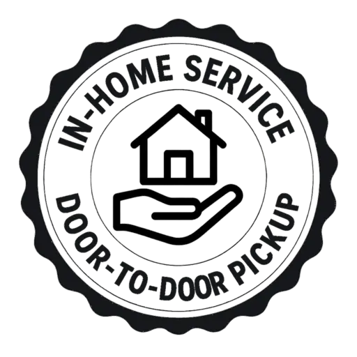 Promotional badge offering in-home service and door-to-door service